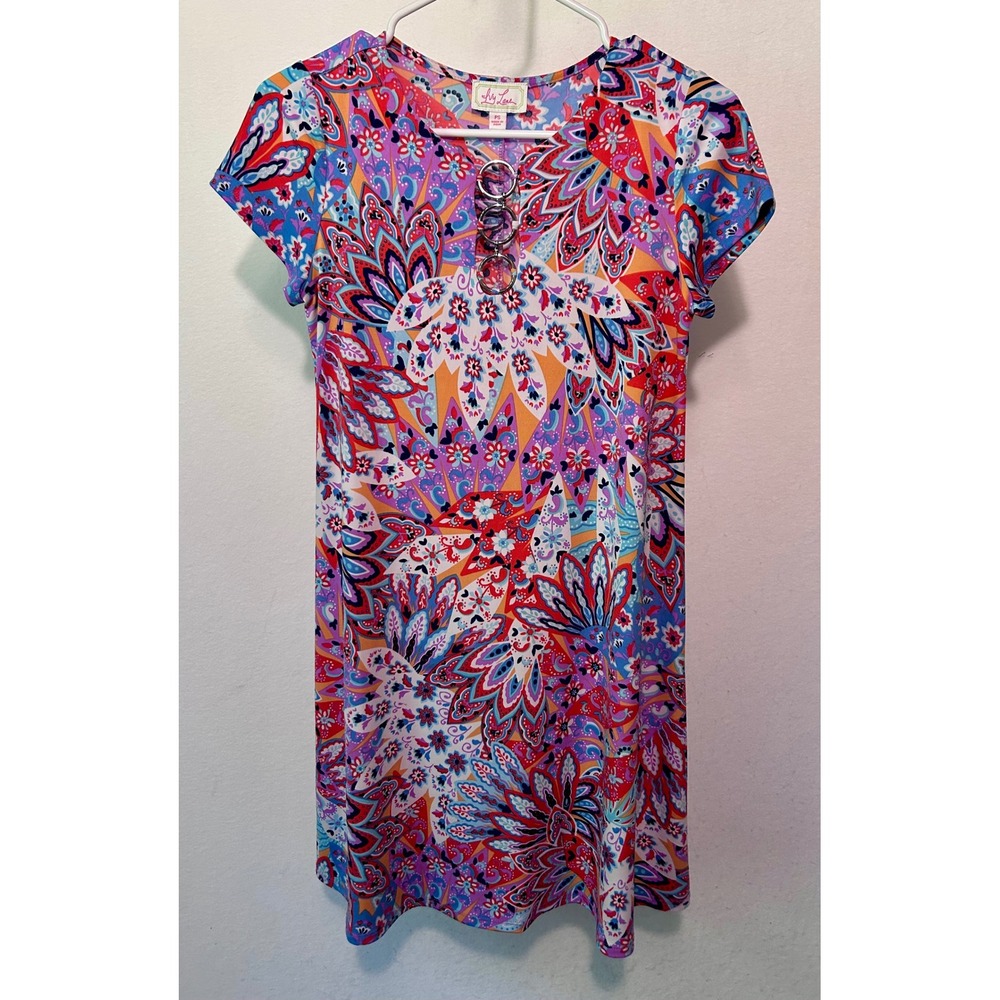 Ivy Lane Petite Short Sleeve Ring Keyhole Shift Dress Multicolor Paisley PS‎